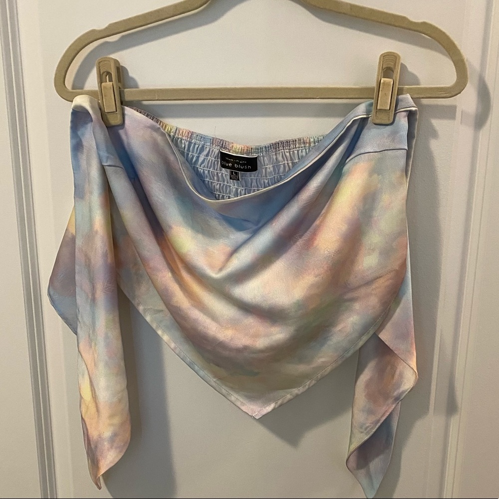 COPY - Pastel watercolor rainbow satin bandana top with tie